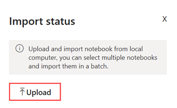 Screenshot of Import status window. The button titled Upload is highlighted.