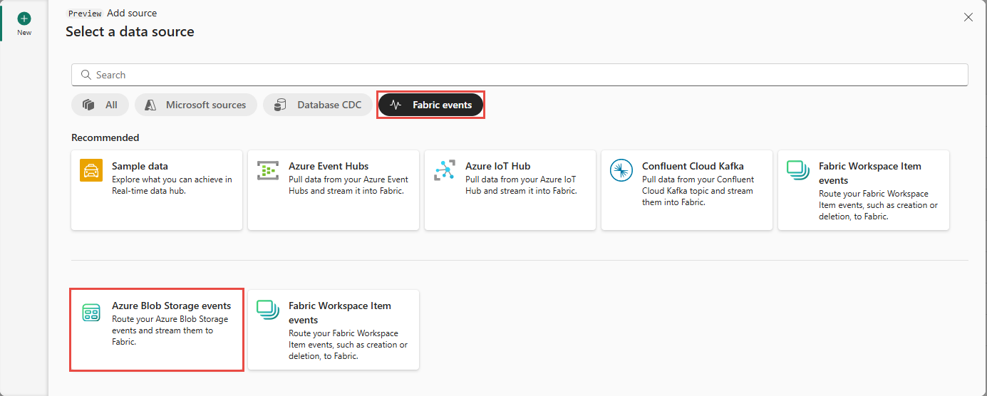 Screenshot that shows the Get events page with Azure Blob Storage events selected.