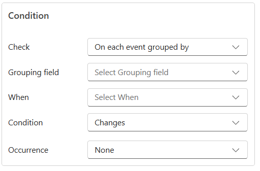 Screenshot of the Condition section in the Add Rule side pane.