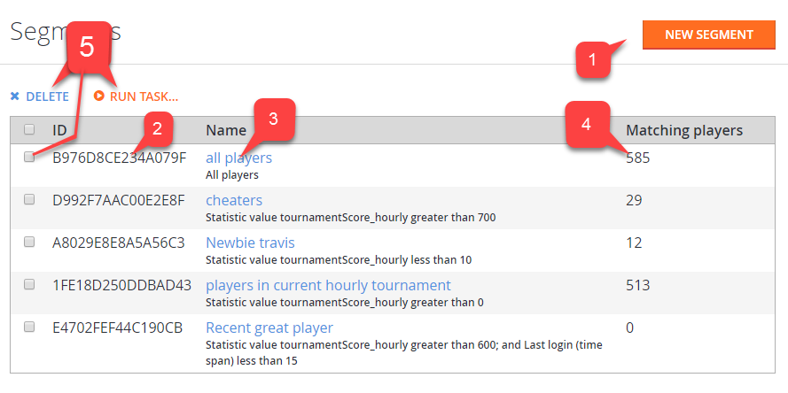 Game Manager - Players - Segments page