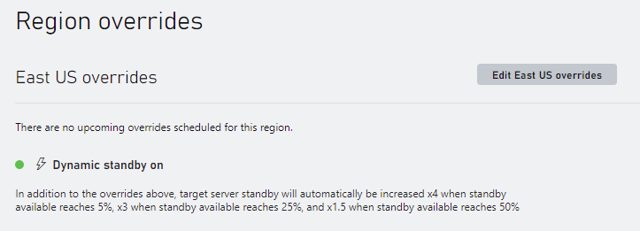 Regions Override Dynamic Standby On