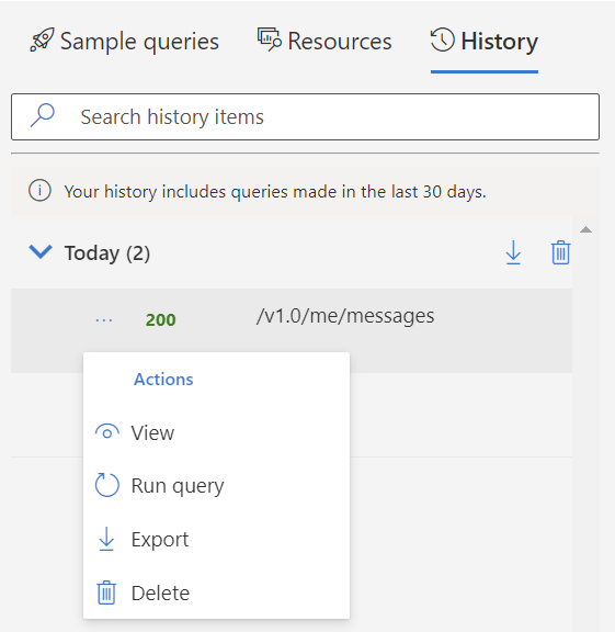 Screenshot of the History tab