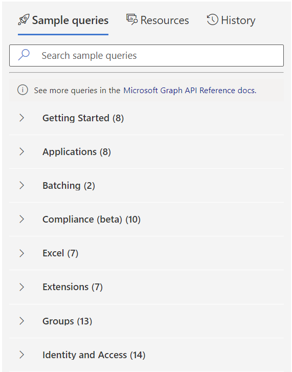 Screenshot of the sample queries tab