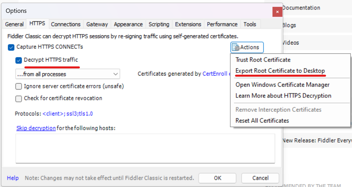 Fiddler certificate