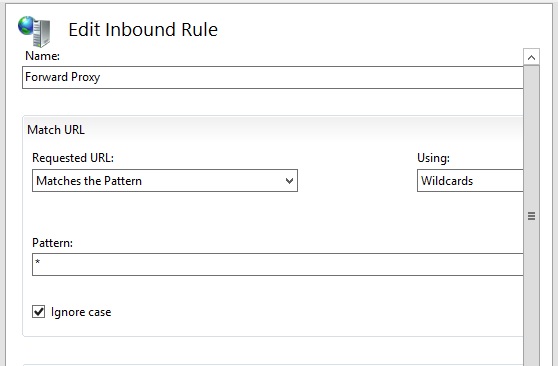 Screenshot shows the Edit Inbound Rule dialog box for Forward Proxy.