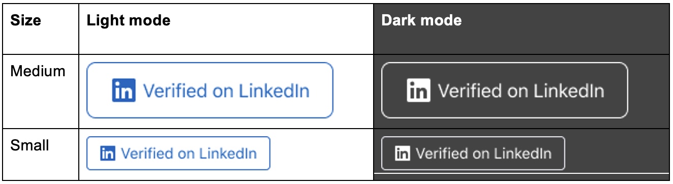 verified on linkedin sizing