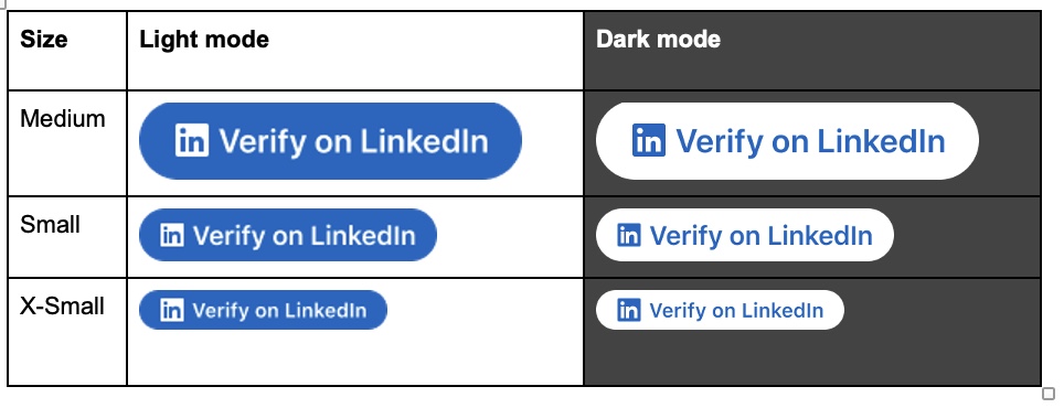 verify on linkedin sizing