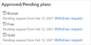 Shows a list of approved or pending plans with Withdraw Request link.