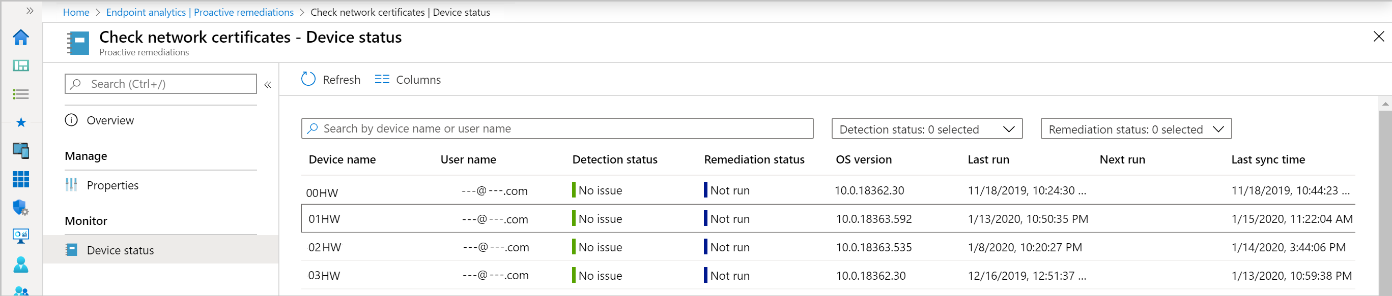Endpoint analytics Proactive remediations device status.