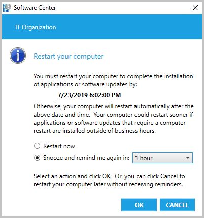 Screenshot of Notification for proactively installed software.