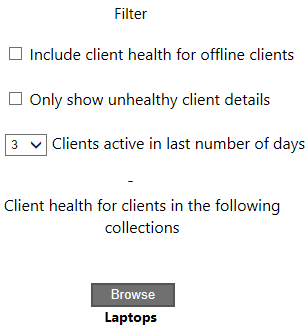 Filter tile on client health dashboard.