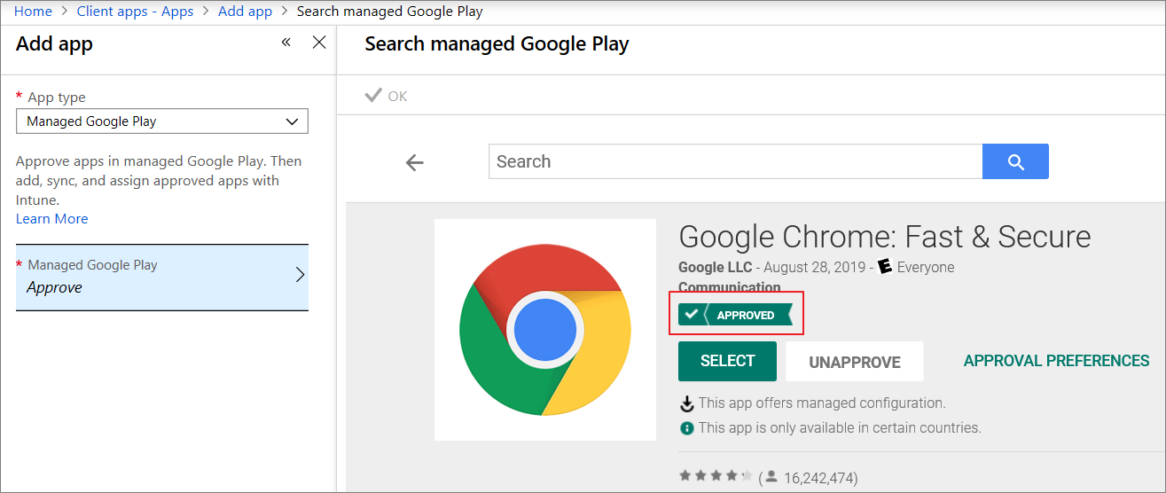 Search and approve Google Chrome