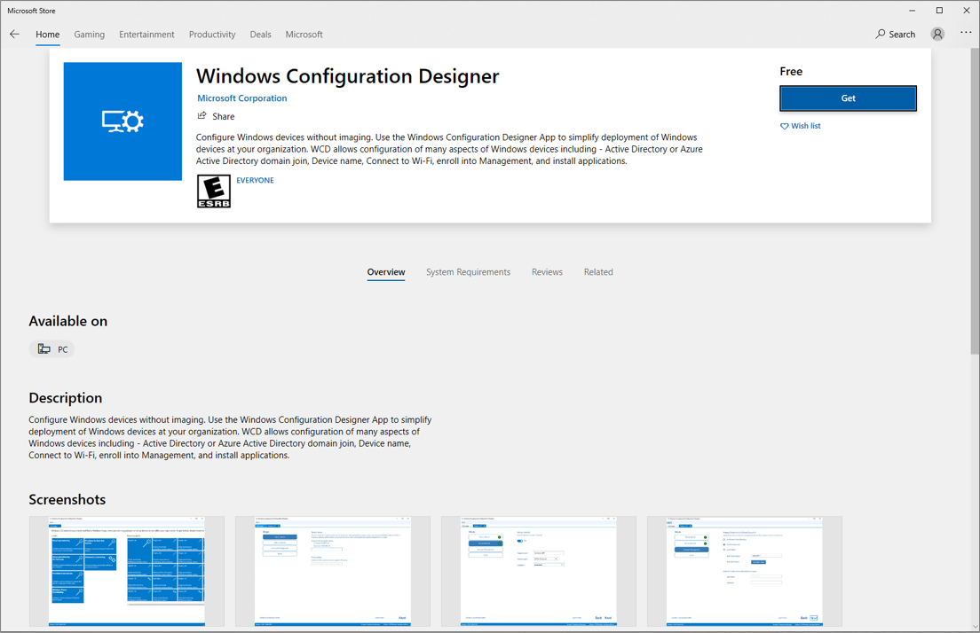 Screenshot of the Windows Configuration Designer app Store