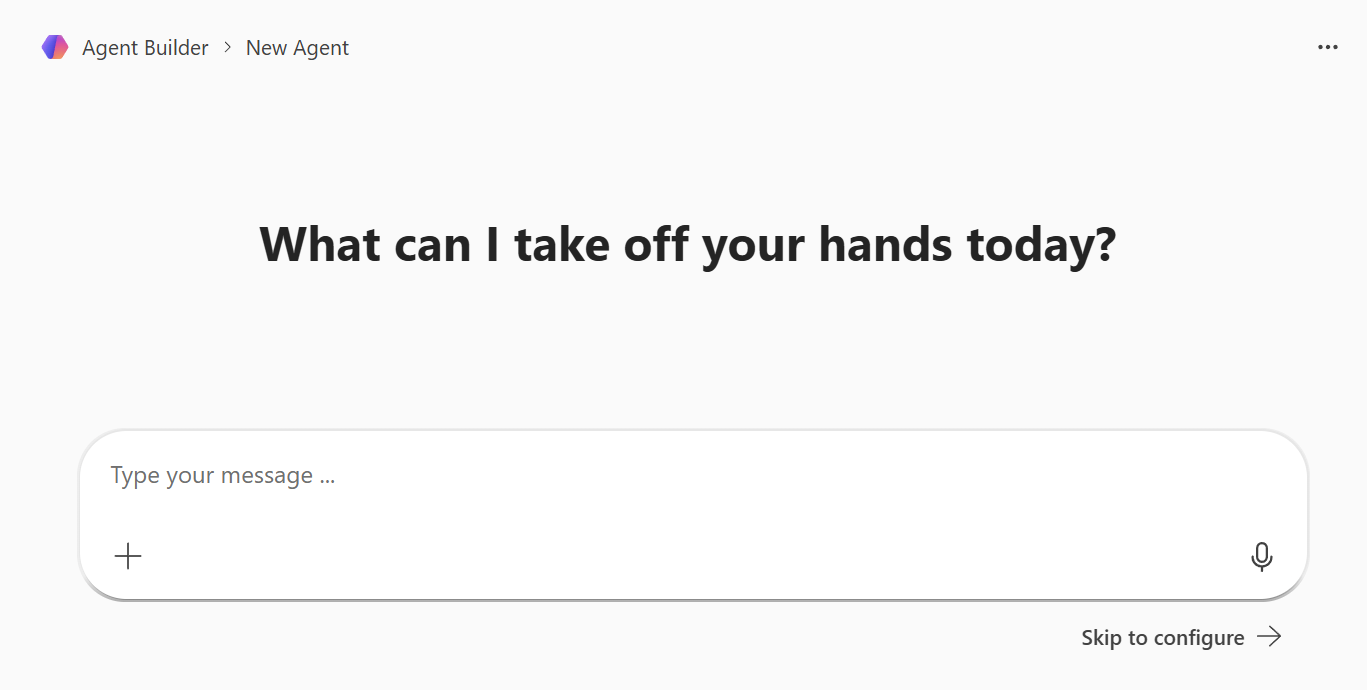 New agent screen in Agent Builder