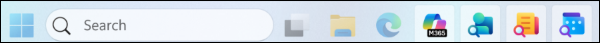 Screenshot that shows the Windows taskbar with the Microsoft Copilot app and companion apps pinned.