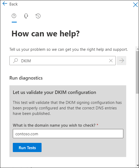 The DKIM diagnostics test in Microsoft 365 help.