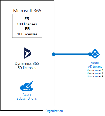 An example organization with multiple subscriptions all using the same Microsoft Entra tenant.