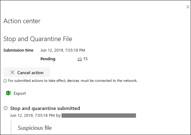 The stop and quarantine file action center