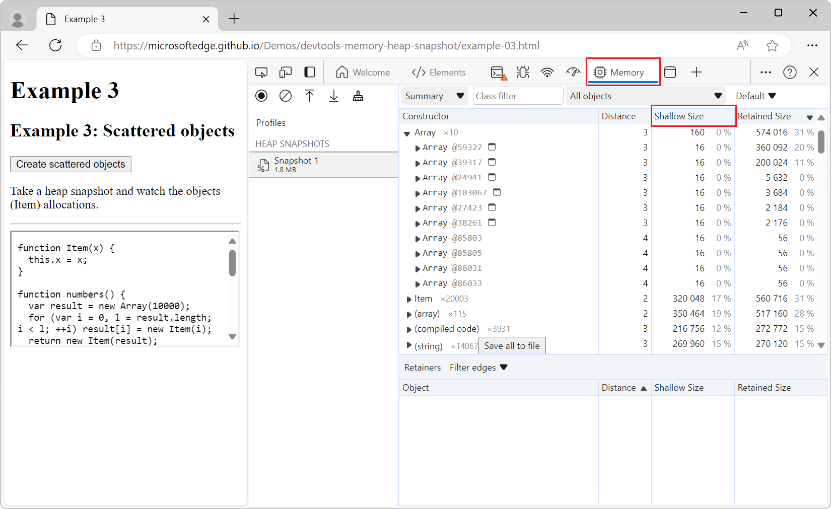 Heap snapshot default behavior