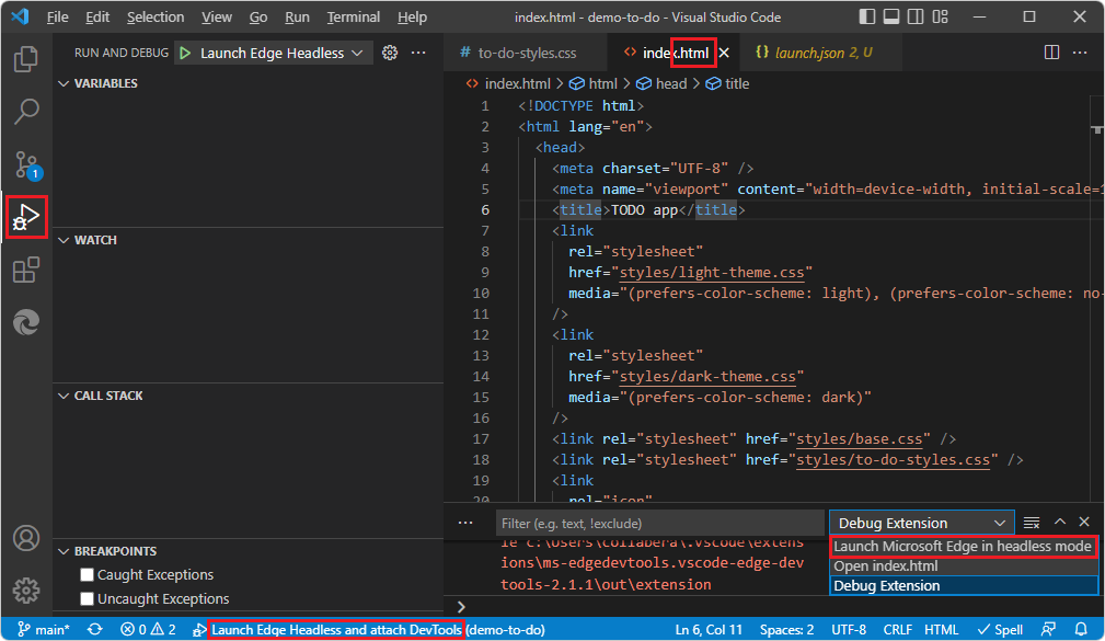 Configurations in the Debug Console in the lower right