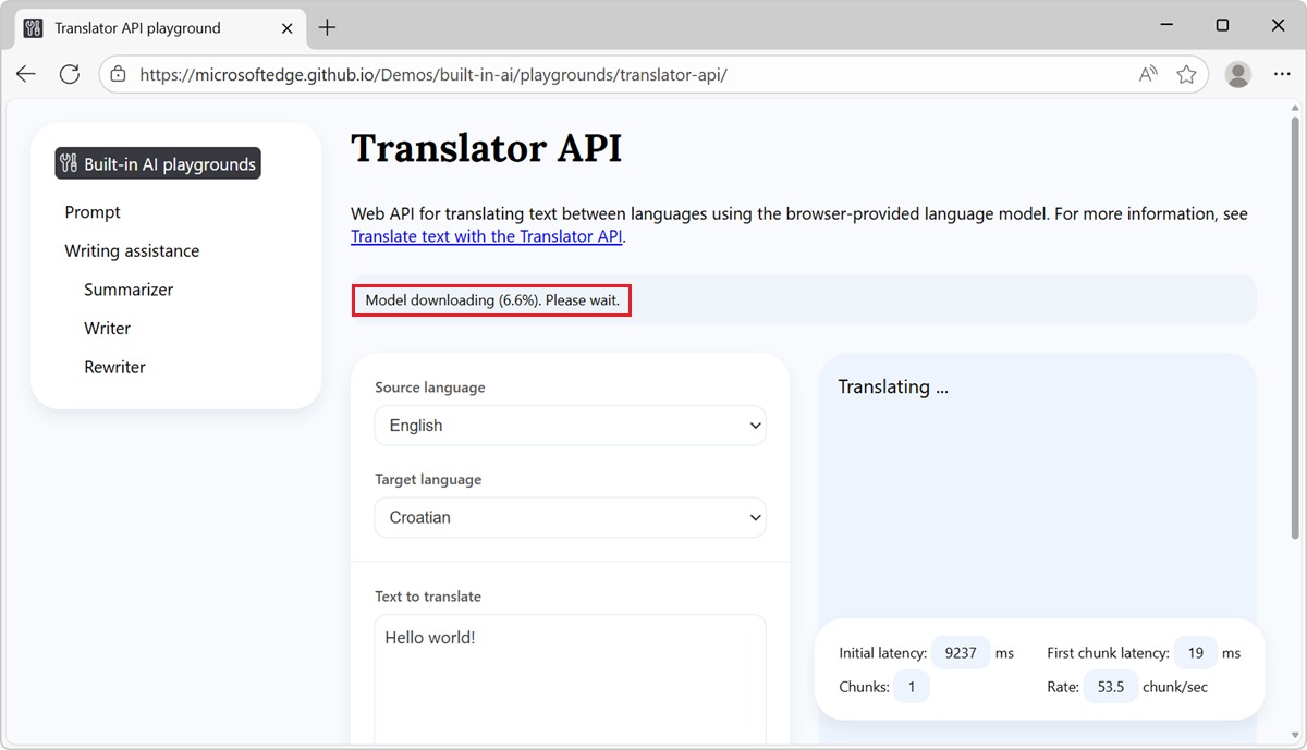 Status indicator showing model downloading progress