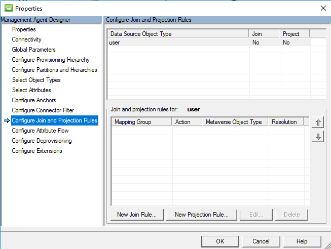 Screenshot showing the Configure Join and Projection Rules page with an O K button.