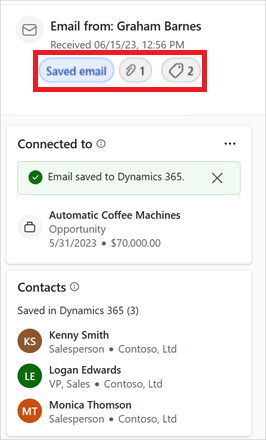 Screenshot showing email saved to CRM.