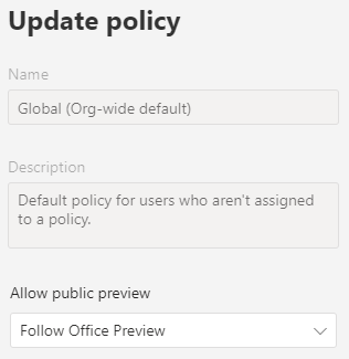 Screenshot of Teams update policy.
