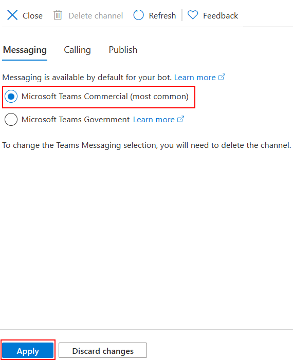 Screenshot shows how to add Microsoft Teams channel.