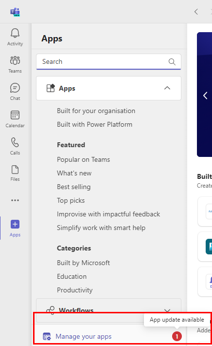 Screenshot shows the updates available for apps installed in the manage your apps option.
