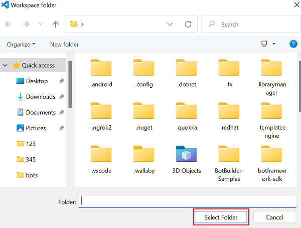 Screenshot shows the selection of folder.