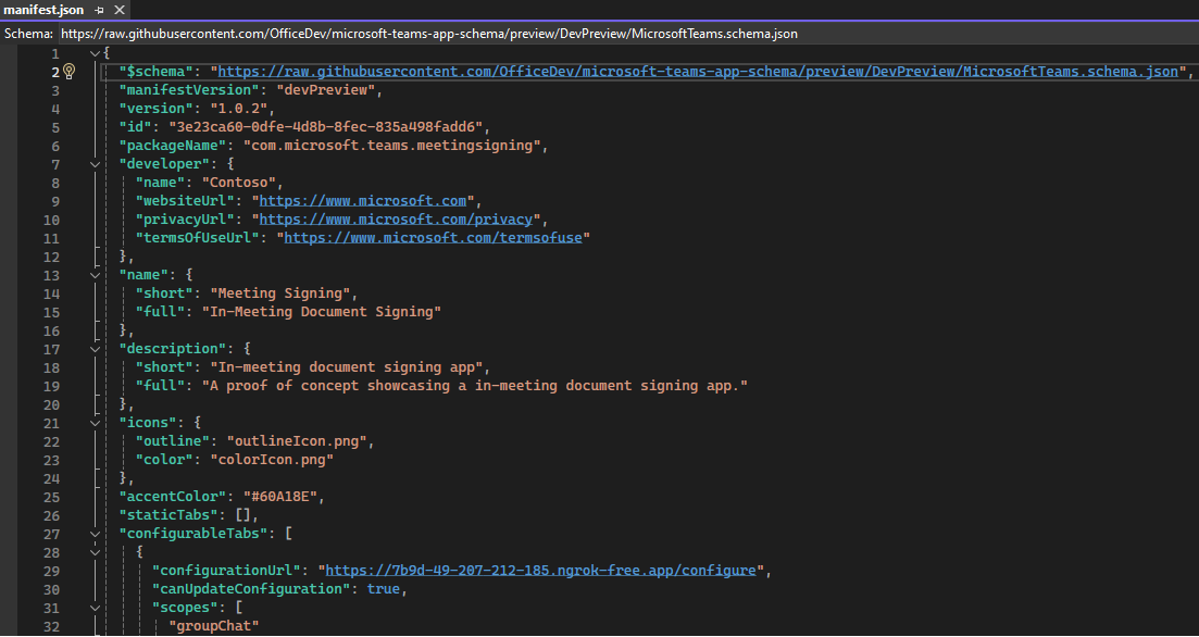 Screenshot shows the changes in the manifest file.
