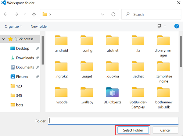 Screenshot shows the option to select the folder.