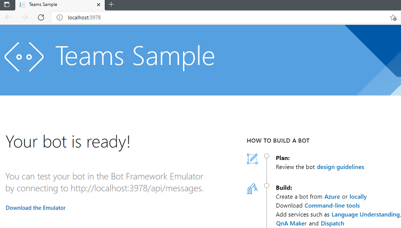 Screenshot of the webpage that displays Your bot is ready.