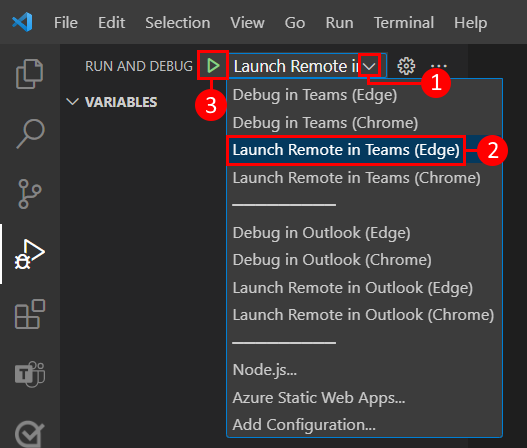 Screenshot shows the launch app remotely in Teams option.