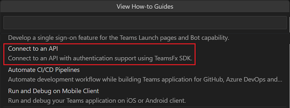 Screenshot shows the option for the how-to guide for connecting to an API in the view how-to guides list.