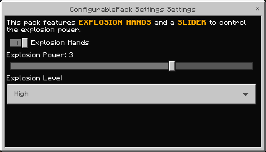 Configurable Pack dialog with explosion controls and labels