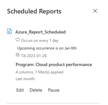 Screenshot of scheduled reports.