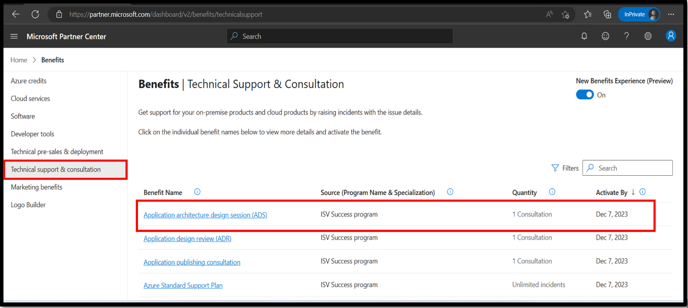 Screenshot of the Technical Support & Consultation page, with a benefit highlighted.