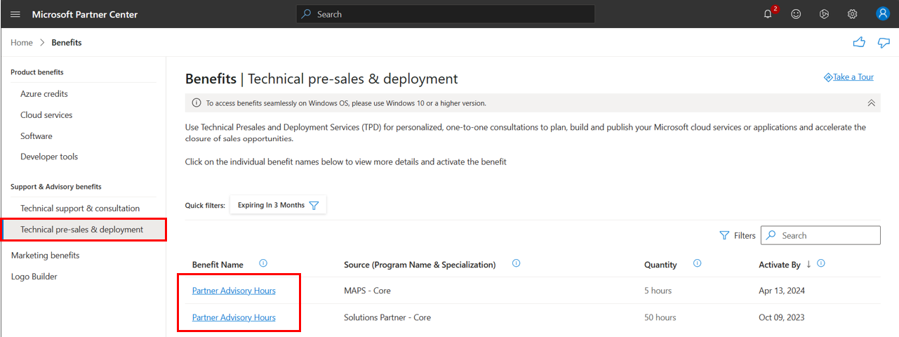 Screenshot of technical presales and deployment benefits.
