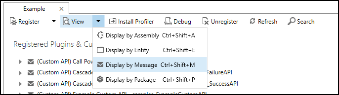 The Display by Message command will show custom API