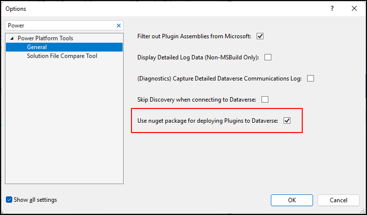 Select Use nuget package for deploying Plugins to Dataverse.