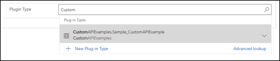 Set the custom API Plugin Type Lookup.