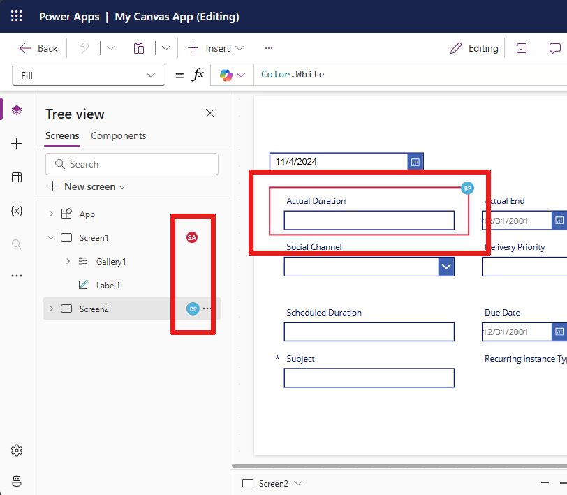 Coauthoring in Power Apps Studio.