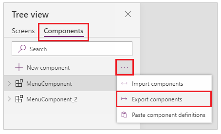 Export components tree view.