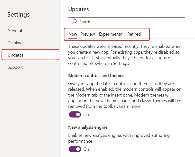 Advanced settings for canvas app.