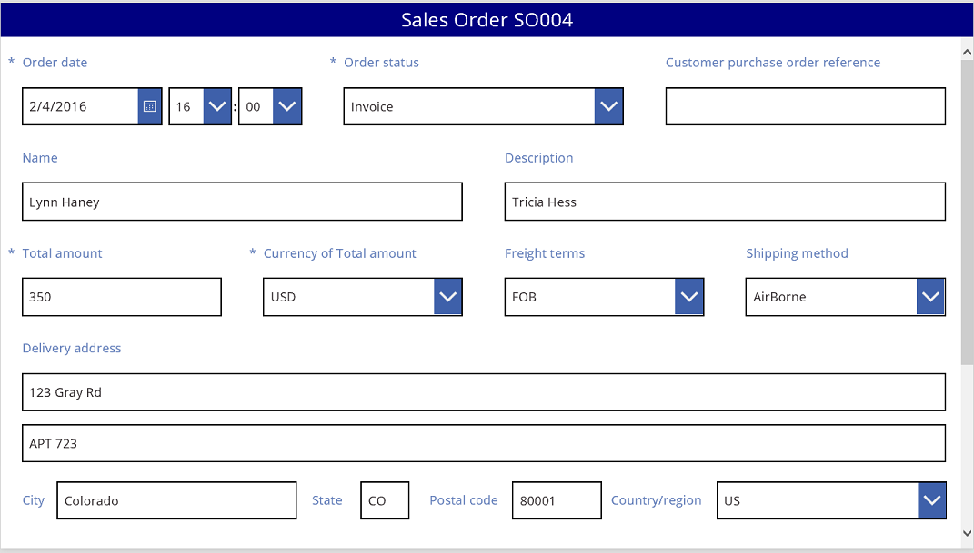 Sample sales order.