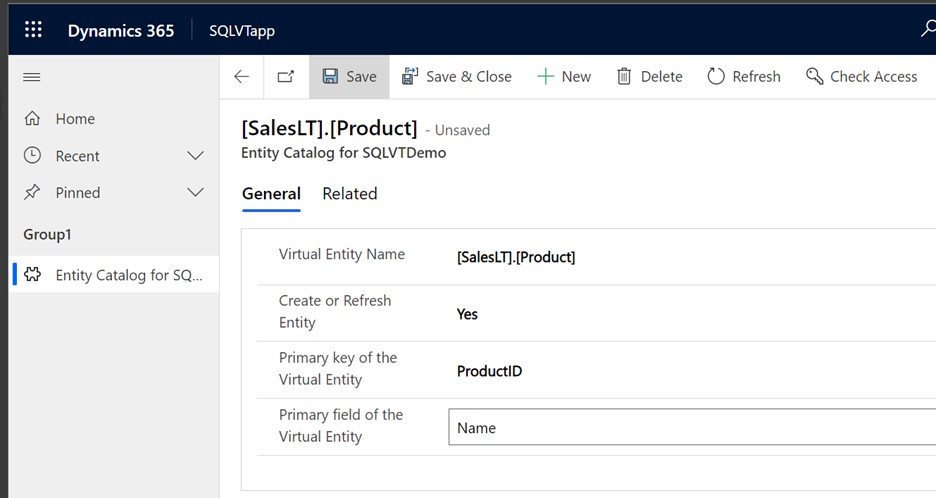 Entity Catalog edit form all fields completed