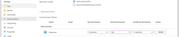 Get access policy for Dataverse security principal in Azure