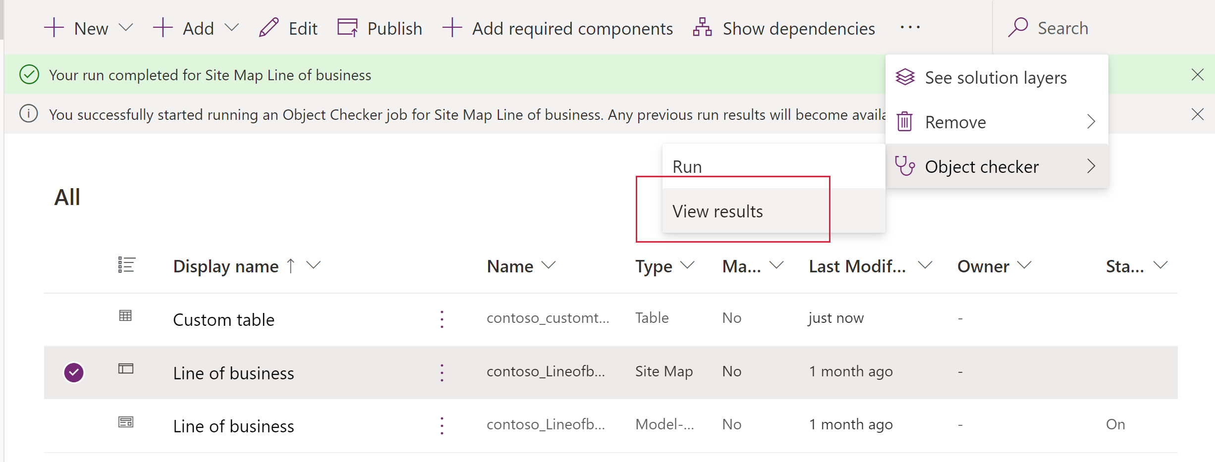 View object checker results